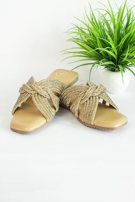 Sana K luxurious Footwear Twister Embellished Flats 