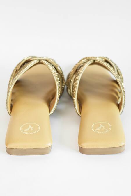 Buy_Sana K luxurious Footwear_Gold Twister Embellished Flats _Online_at_Aza_Fashions