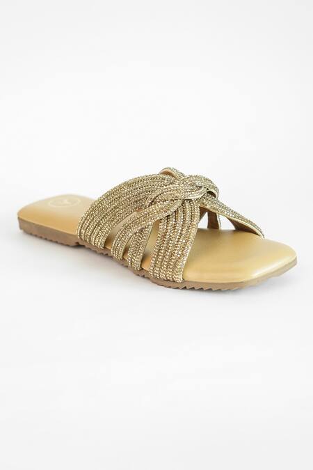 Buy_Sana K luxurious Footwear_Gold Twister Embellished Flats 