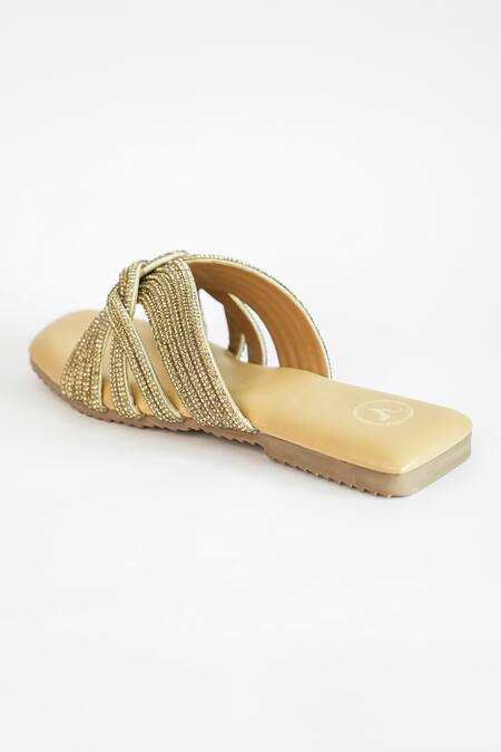 Shop_Sana K luxurious Footwear_Gold Twister Embellished Flats 
