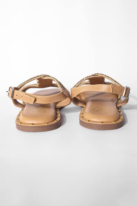 Buy_Sana K luxurious Footwear_Brown Twister Stud Embellished Flats _Online_at_Aza_Fashions