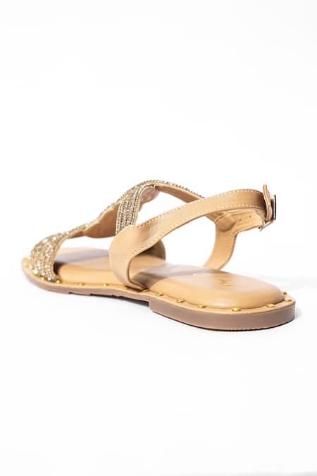 Buy_Sana K luxurious Footwear_Brown Twister Stud Embellished Flats 