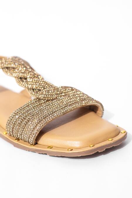 Shop_Sana K luxurious Footwear_Brown Twister Stud Embellished Flats 