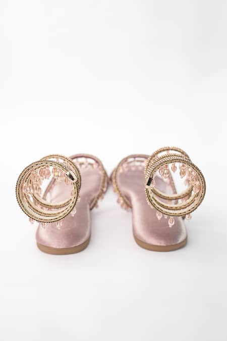 Sana K luxurious Footwear Rhinestone & Crystal Bead Embellished Gladiator Flats 