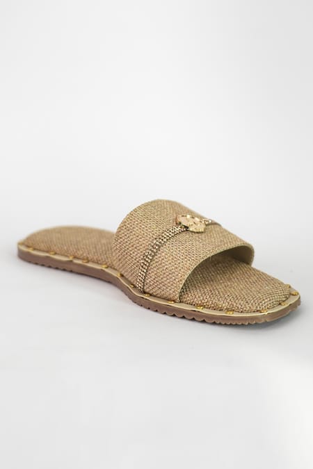 Sana K luxurious Footwear Logo Embellished Jute Flats 