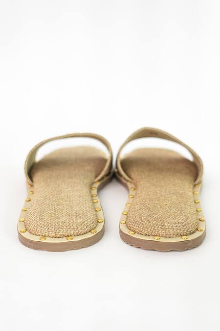 Buy_Sana K luxurious Footwear_Beige Logo Embellished Jute Flats _Online_at_Aza_Fashions