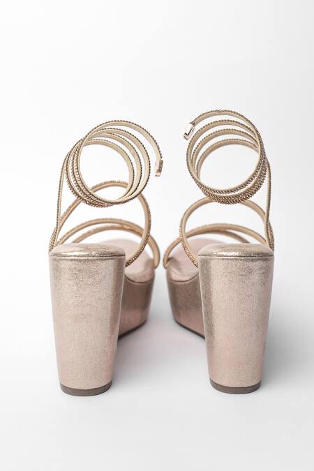 Buy_Sana K luxurious Footwear_Gold Rhinestones Embellished Gladiator Wedges _Online_at_Aza_Fashions