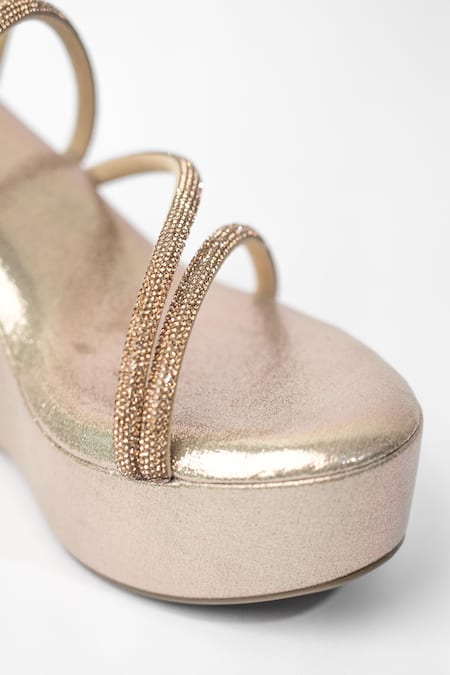 Shop_Sana K luxurious Footwear_Gold Rhinestones Embellished Gladiator Wedges 
