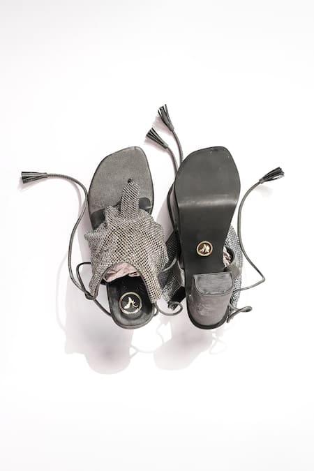 Sana K luxurious Footwear Falling Mesh Rhinestone Embellished Elevated Heels 