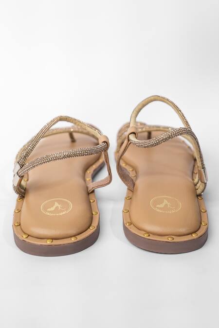 Sana K luxurious Footwear_Brown Malaika Embellished Flats _Online_at_Aza_Fashions