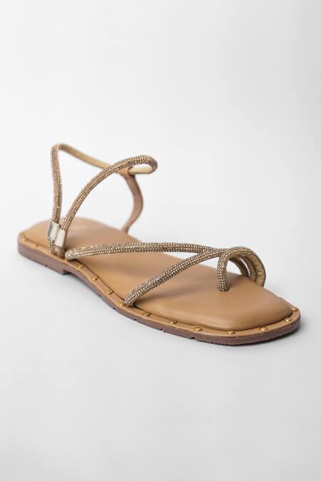 Buy_Sana K luxurious Footwear_Brown Malaika Embellished Flats _Online_at_Aza_Fashions