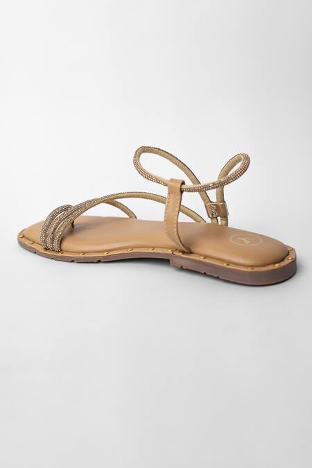 Shop_Sana K luxurious Footwear_Brown Malaika Embellished Flats _Online_at_Aza_Fashions