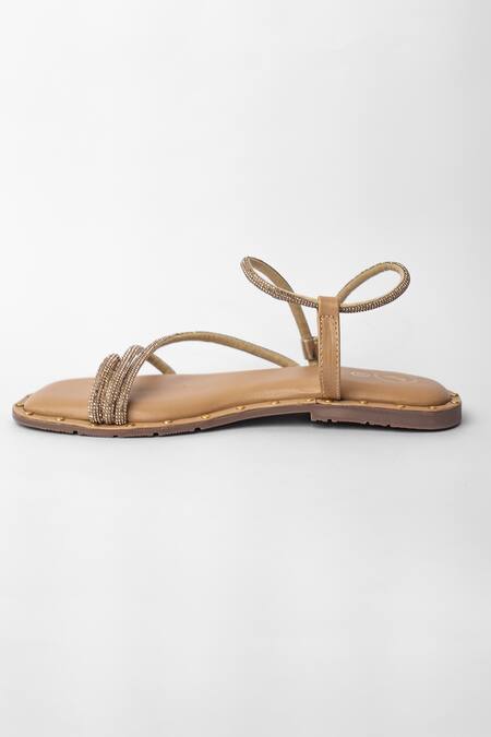 Sana K luxurious Footwear_Brown Malaika Embellished Flats _at_Aza_Fashions