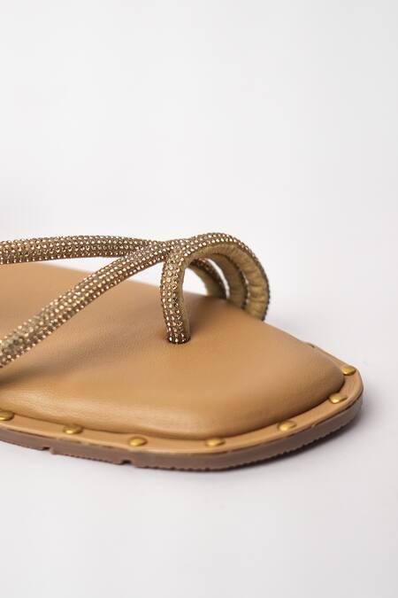 Shop_Sana K luxurious Footwear_Brown Malaika Embellished Flats 