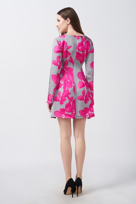House Of Varada Floral Print Bell Sleeve Dress 