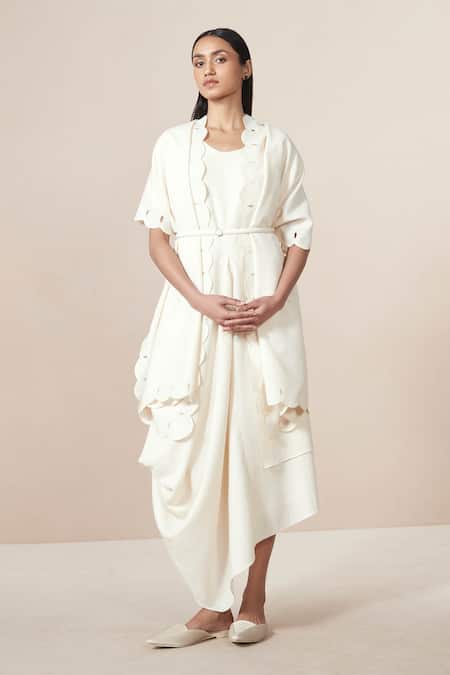 Shop Ampm Ivory Saria Wool Shawl at Aza Fashions Shop_Ampm_Ivory Saria Wool Shawl _at_Aza_Fashions