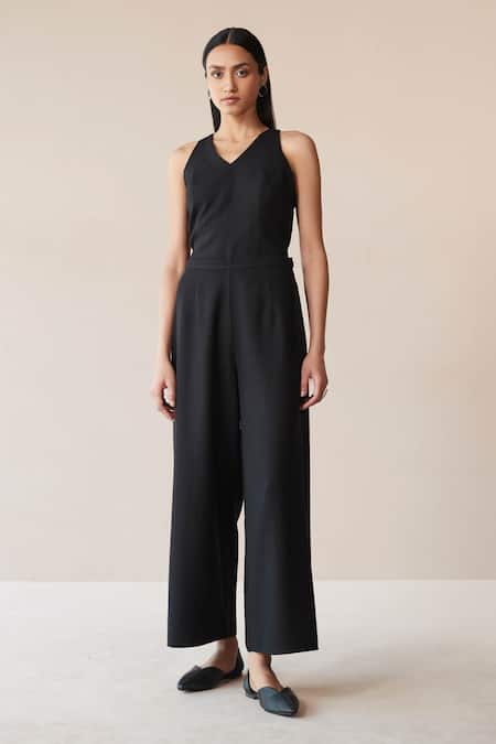 Ampm Black Wool Collared, V-neck Adele Plain Throw Jacket And Palazzo Set Online at Aza Fashions Ampm_Black Wool Collared, V-neck Adele Plain Throw Jacket And Palazzo Set _Online_at_Aza_Fashions