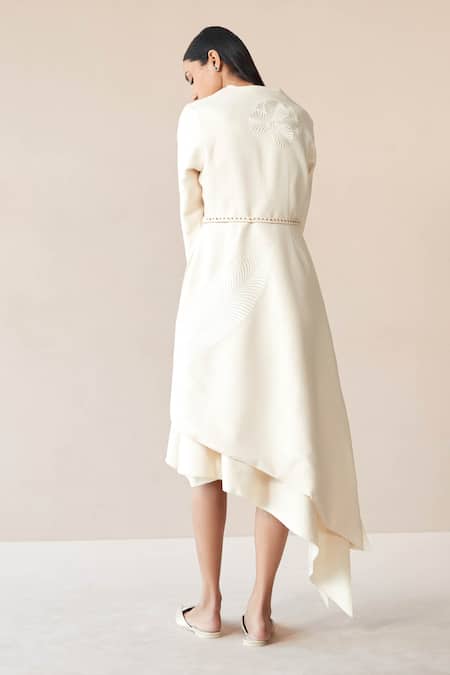 Shop Ampm Ivory Wool Embroidery V-neck Marwa Paan Motif Jacket And Short Skirt Set at Aza Fashions Shop_Ampm_Ivory Wool Embroidery V-neck Marwa Paan Motif Jacket And Short Skirt Set _at_Aza_Fashions