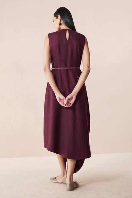 Ampm Burgundy Wool Embroidery Open Neck, Round Neck, Arzu Resham Jacket With Dress Online at Aza Fashions Ampm_Burgundy Wool Embroidery Open Neck, Round Neck, Arzu Resham Jacket With Dress_Online_at_Aza_Fashions