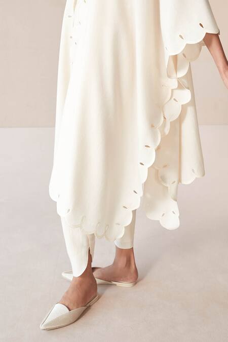 Ampm Ivory Wool Cut Work Alea Scallop Hem Cape With Dhoti Pant Set Online at Aza Fashions Ampm_Ivory Wool Cut Work Alea Scallop Hem Cape With Dhoti Pant Set _Online_at_Aza_Fashions