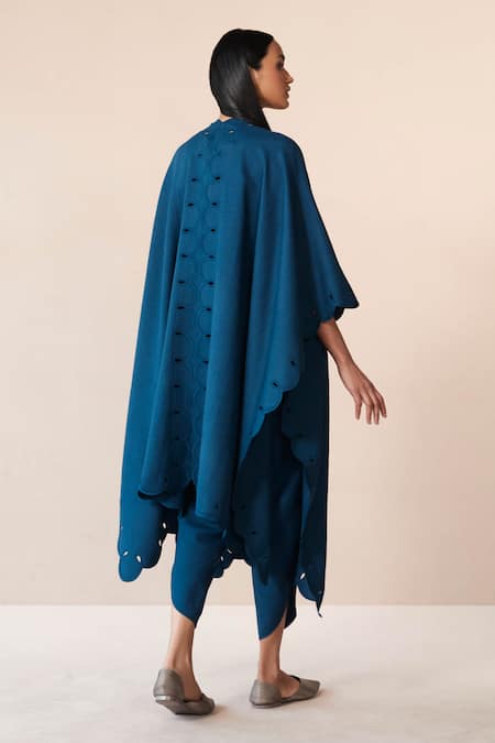 Shop Ampm Blue Wool Alea Embroidered Cape With Dhoti Pant Set at Aza Fashions Shop_Ampm_Blue Wool Alea Embroidered Cape With Dhoti Pant Set _at_Aza_Fashions