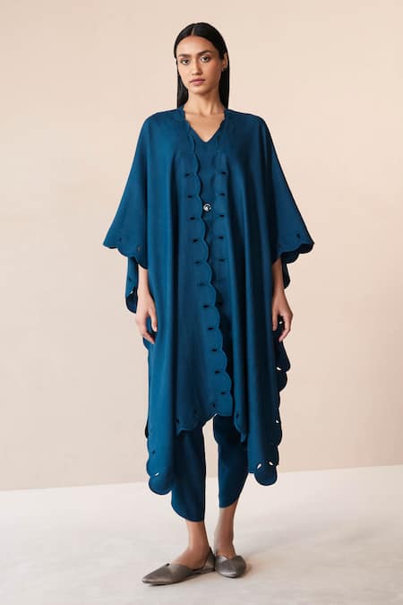 Ampm Blue Wool Alea Embroidered Cape With Dhoti Pant Set Online at Aza Fashions Ampm_Blue Wool Alea Embroidered Cape With Dhoti Pant Set _Online_at_Aza_Fashions