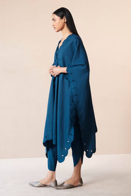 Shop Ampm Blue Wool Alea Embroidered Cape With Dhoti Pant Set Online at Aza Fashions Shop_Ampm_Blue Wool Alea Embroidered Cape With Dhoti Pant Set _Online_at_Aza_Fashions