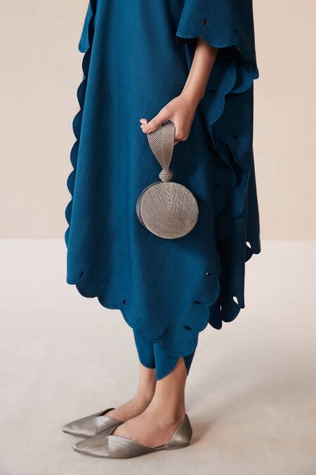 Buy Ampm Blue Wool Alea Embroidered Cape With Dhoti Pant Set Buy_Ampm_Blue Wool Alea Embroidered Cape With Dhoti Pant Set