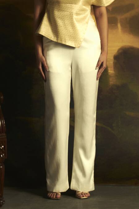 Shop Zwaan Ivory Cotton Cut Work Hamsa Embellished Side Seam Legged Pant Online at Aza Fashions Shop_Zwaan_Ivory Cotton Cut Work Hamsa Embellished Side Seam Legged Pant _Online_at_Aza_Fashions