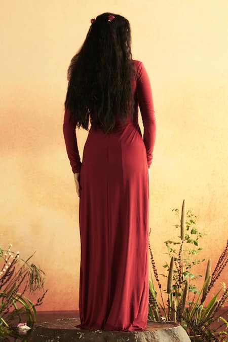 Zwaan Menaka Crystal Patch Embellished Front Slit Gown 