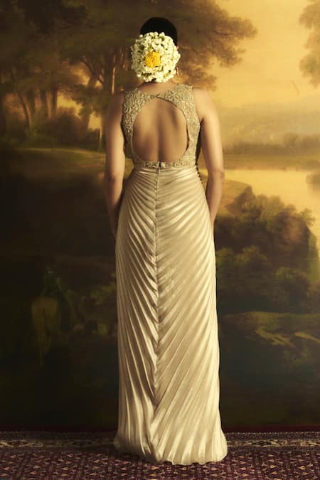 Zwaan Mohini Bloom Embroidered Pleated Gown 