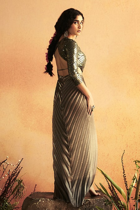 Zwaan Netra Nalki Embellished Bodice Draped Gown 