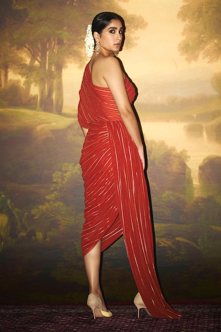 Zwaan Shakuntala Glittery Striped Draped Gown 