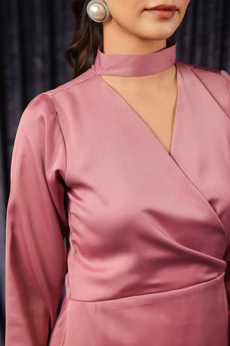 Buy_B'Infinite_Pink Velvet Collared Cami Wrap Mini Dress 