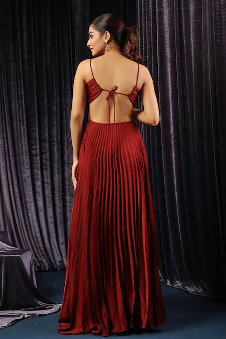B'Infinite Garnet Pleated Cutout Gown 