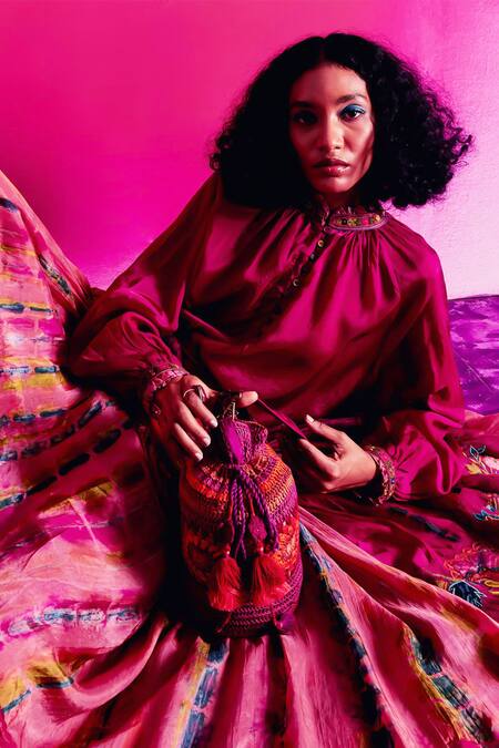 Buy Capisvirleo Fuchsia Silk Embroidery Round Neck Elaa Placement Top Online at Aza Fashions Buy_Capisvirleo_Fuchsia Silk Embroidery Round Neck Elaa Placement Top _Online_at_Aza_Fashions