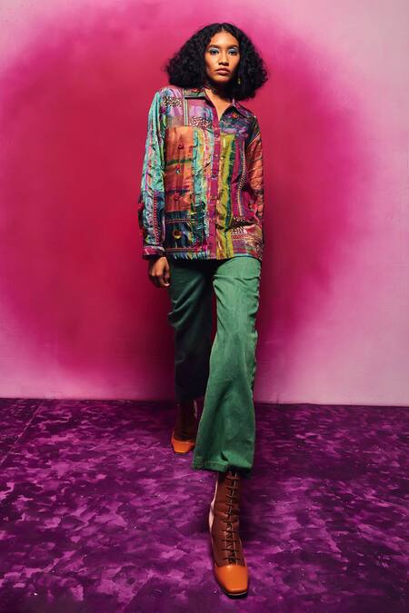 Buy Capisvirleo Multi Color Silk Embroidery, Patchwork Collared Turfa Shirt Online at Aza Fashions Buy_Capisvirleo_Multi Color Silk Embroidery, Patchwork Collared Turfa Shirt _Online_at_Aza_Fashions