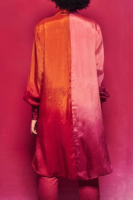 Buy Capisvirleo Peach Silk Applique Collared Rasika Work Long Shirt Online at Aza Fashions Buy_Capisvirleo_Peach Silk Applique Collared Rasika Work Long Shirt _Online_at_Aza_Fashions