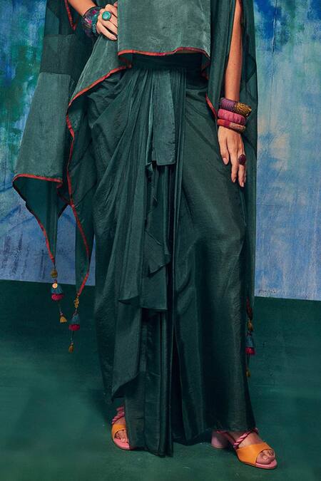 Capisvirleo Blue Silk Tassels Malti Detailed Cape With Skirt Online at Aza Fashions Capisvirleo_Blue Silk Tassels Malti Detailed Cape With Skirt _Online_at_Aza_Fashions