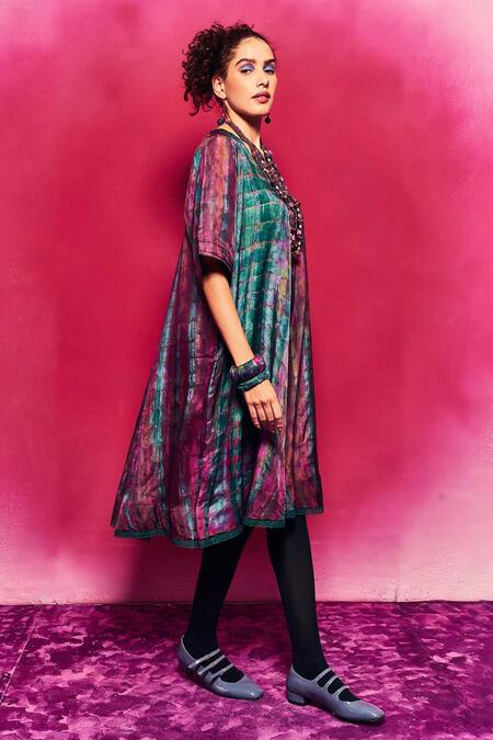 Buy_Capisvirleo_Purple Silk V Neck Kiara Tie-dye Dress _Online_at_Aza_Fashions