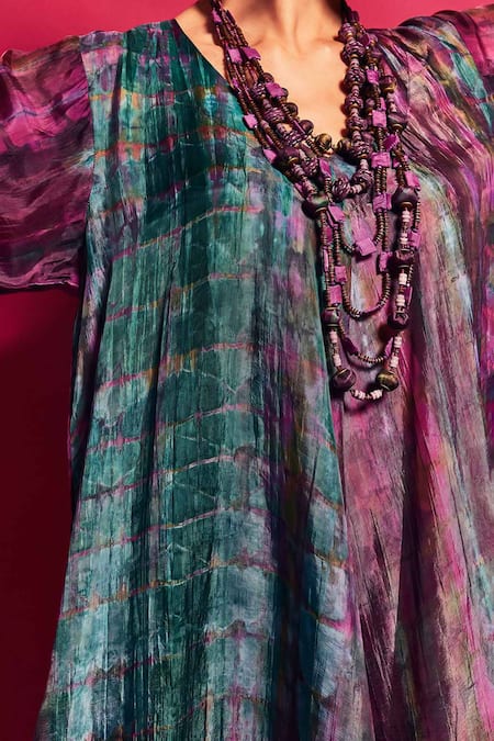 Shop_Capisvirleo_Purple Silk V Neck Kiara Tie-dye Dress _Online_at_Aza_Fashions