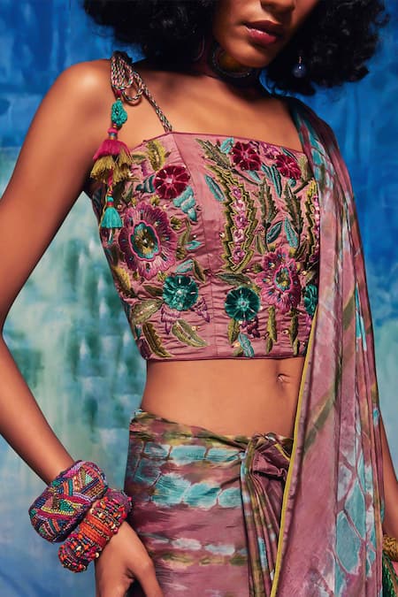Buy_Capisvirleo_Multi Color Silk Embroidered Dori Square Aahana Blouse _Online_at_Aza_Fashions