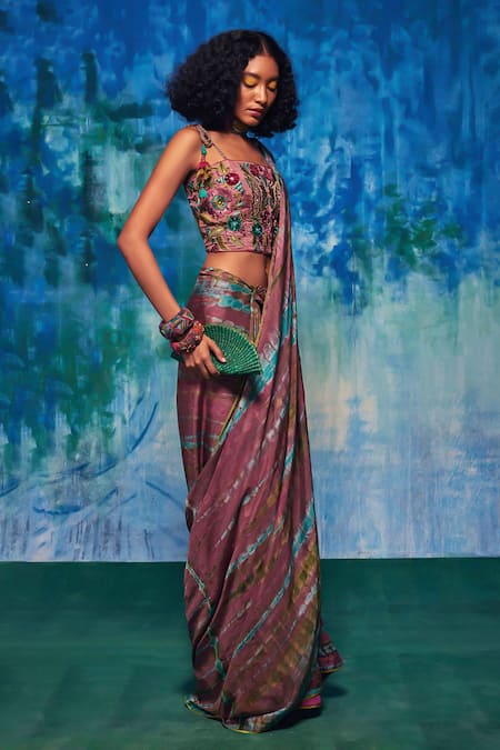 Buy_CAPISVIRLEO_Multi Color Silk Tassels, Applique, Embroidery Aahana Tie-dye Saree With Blouse 