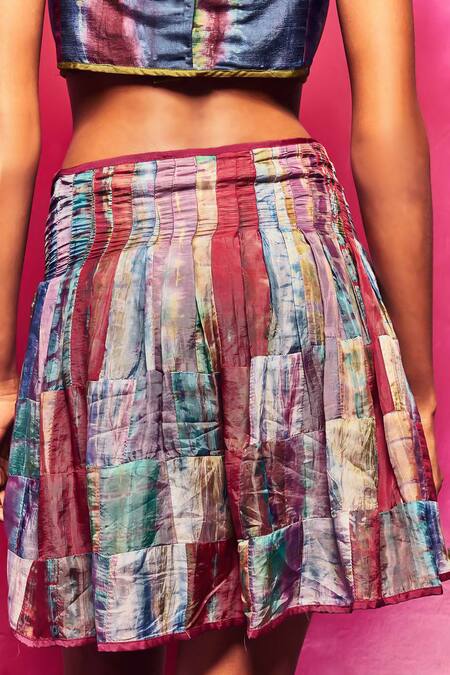 Shop_Capisvirleo_Multi Color Silk Embroidered Patchwork Aira Short Skirt _at_Aza_Fashions