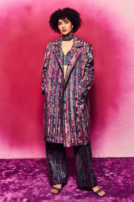 Buy Capisvirleo Multi Color Silk Patchwork Collared Avyukta Jacket With Pant Online at Aza Fashions Buy_Capisvirleo_Multi Color Silk Patchwork Collared Avyukta Jacket With Pant _Online_at_Aza_Fashions