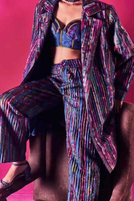 Capisvirleo Multi Color Silk Patchwork Collared Avyukta Jacket With Pant at Aza Fashions Capisvirleo_Multi Color Silk Patchwork Collared Avyukta Jacket With Pant _at_Aza_Fashions