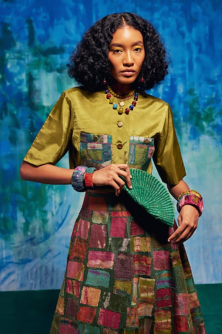Shop_Capisvirleo_Multi Color Silk Patchwork Althea Skirt _Online_at_Aza_Fashions