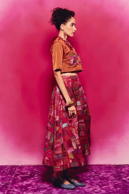 Shop_Capisvirleo_Multi Color Silk Althea Patchwork Detailed Skirt _at_Aza_Fashions