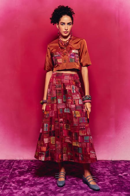 Buy_Capisvirleo_Multi Color Silk Althea Patchwork Detailed Skirt _Online_at_Aza_Fashions