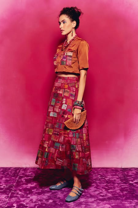 Shop_Capisvirleo_Multi Color Silk Althea Patchwork Detailed Skirt _Online_at_Aza_Fashions